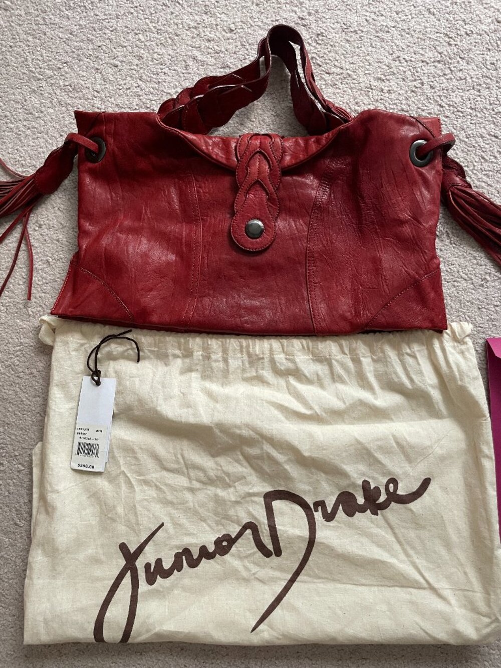 Junior Drake Berry Red Braided Leather Athena Hobo Bag